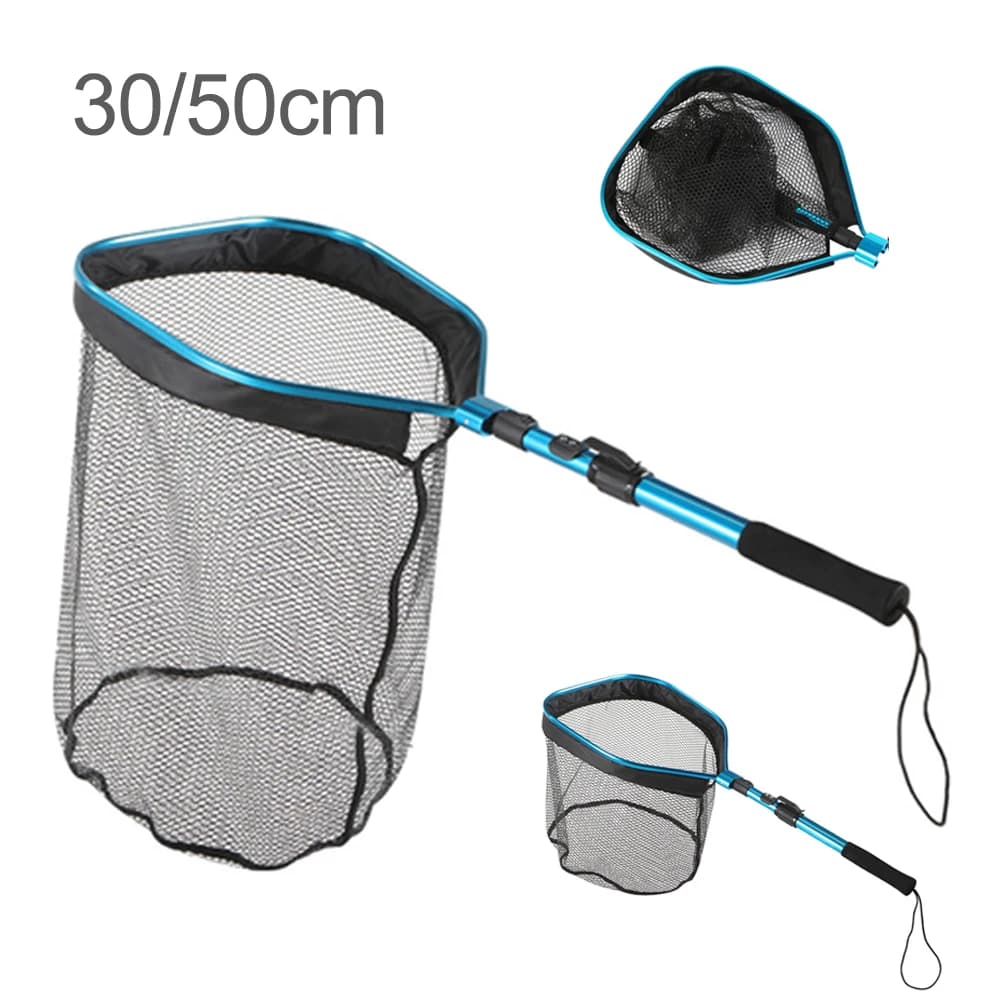 Floating Fishing Net Foldable Landing Net with Rubber Coated Landing Mesh Net Aluminum Alloy Net Rod Handle Fishing Accessories