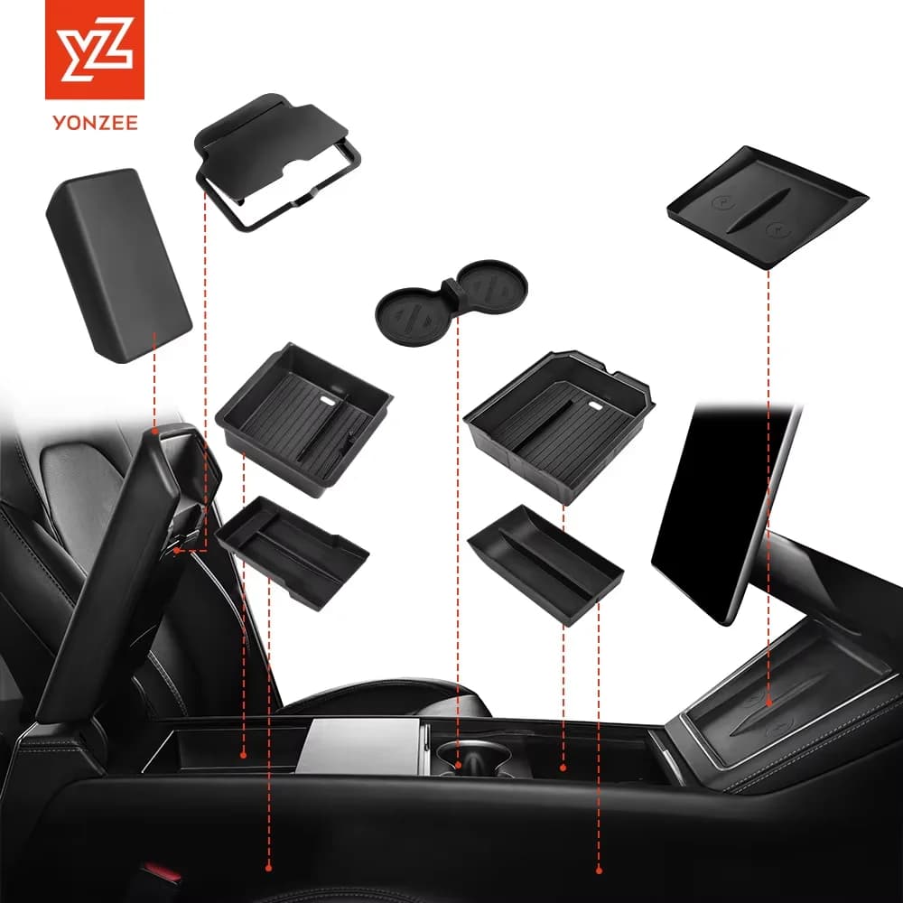 For Tesla Model 3/Y/YL Highland Juniper 2026: Hidden storage box for central armrest, cup holders and console organizer - Accessories