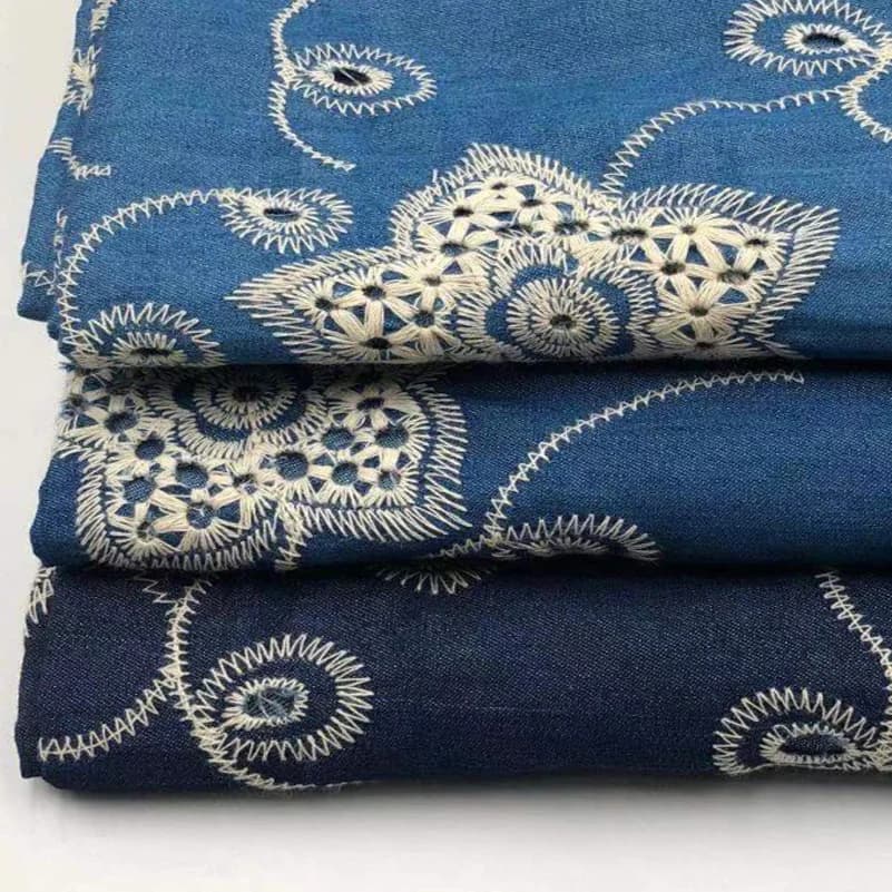 New listing Embroidered Washed Denim Fabric Thin Summer Five-pointed Star Embroidery Polyester Cotton Dress Shirt By The Meter