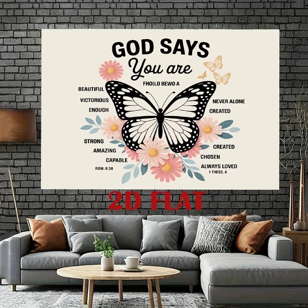 Inspirational "God Says You Are" Butterfly Tapestry: Faith-Based Motivational Wall Hanging for Home Decor