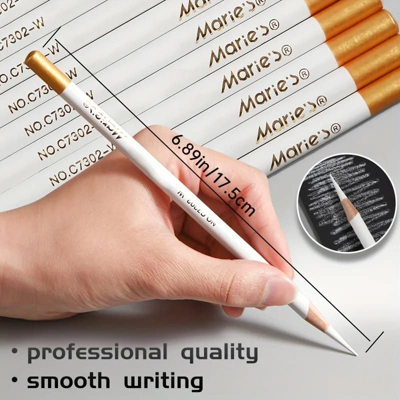 Marie's 3/6/12pcs White Charcoal Pencils Set, Sketch Highlight Pencils for Drawing, Sketching, Shading, Blending for Adults and