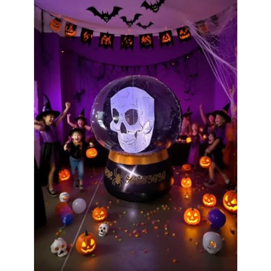 Decorazione Gonfiabile Sfera di Cristallo per Halloween - Sfera Magica a Forma di Teschio con Luce LED, Palla Gonfiabile per Halloween per Portico e Giardino