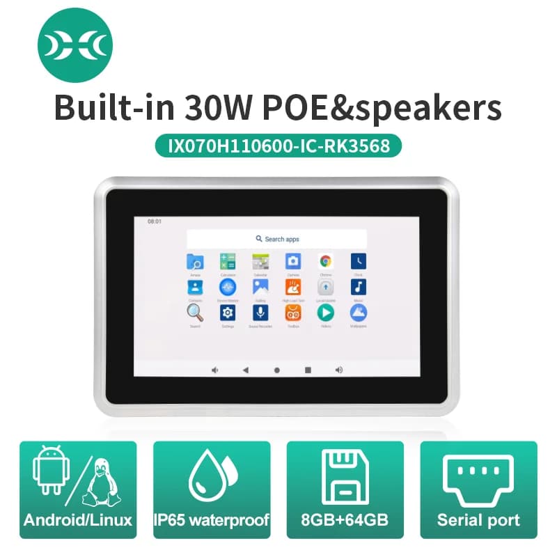 IXHUB Computer touch POE da 7 pollici IP65 Impermeabile industriale incorporato Tutto in uno per strumento di visualizzazione di controllo industriale Linux