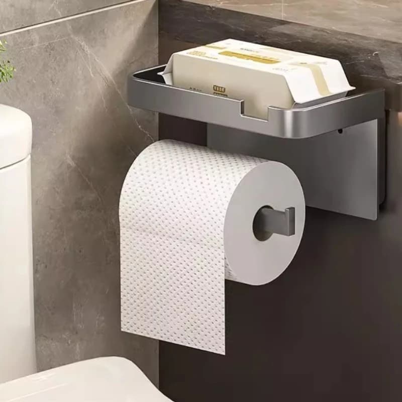 ‌ Porta carta igienica a parete con porta telefono: installazione senza fori, spazio salvaspazio per il bagno, supporto robusto