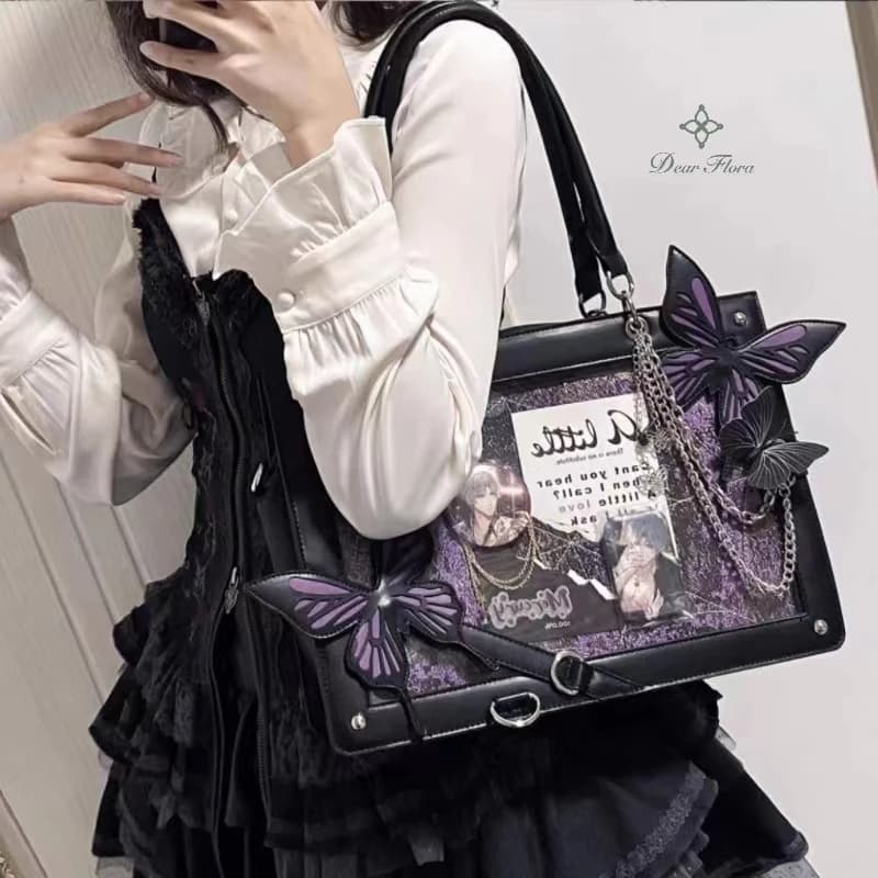 Borsa a tracolla Y2K Labyrinth Butterfly Spider Web Letter Chain, fai da te, trasparente, Ita Bag, Lolita Gothic, Tote Vintage Fashion