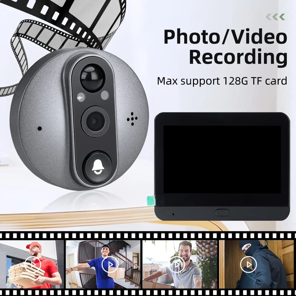 Telecamera per campanello da 4,3 pollici LCD Videocamera visiva per casa e esterno Rilevatore porta digitale Telecamera per campanello elettronico WiFi 1080P 2.4G