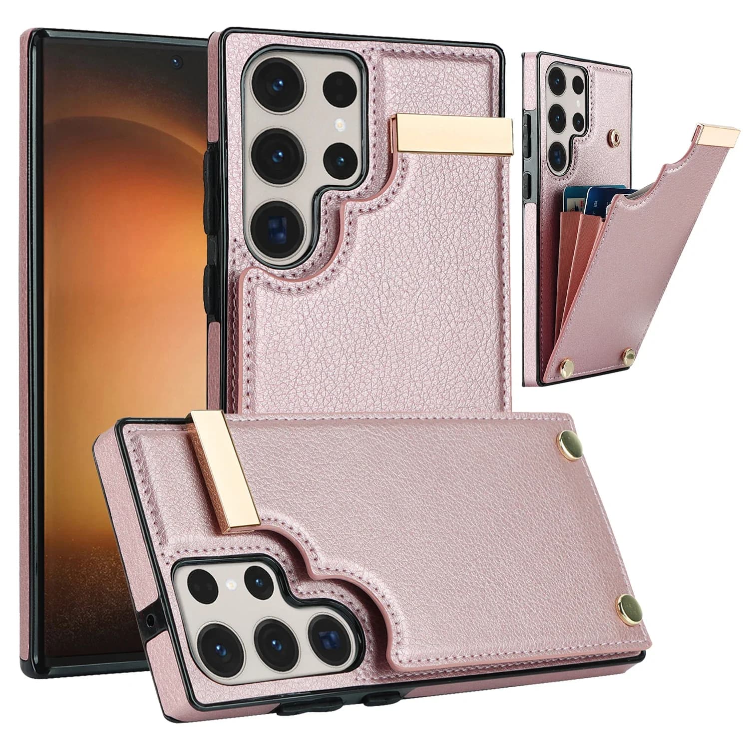 Vertical Cards Solt Wallet Leather Case for Samsung S23 S24 Ultra S22 Plus S21 FE A54 A14 A52 A53 A73 Card Pocket Bag Cover