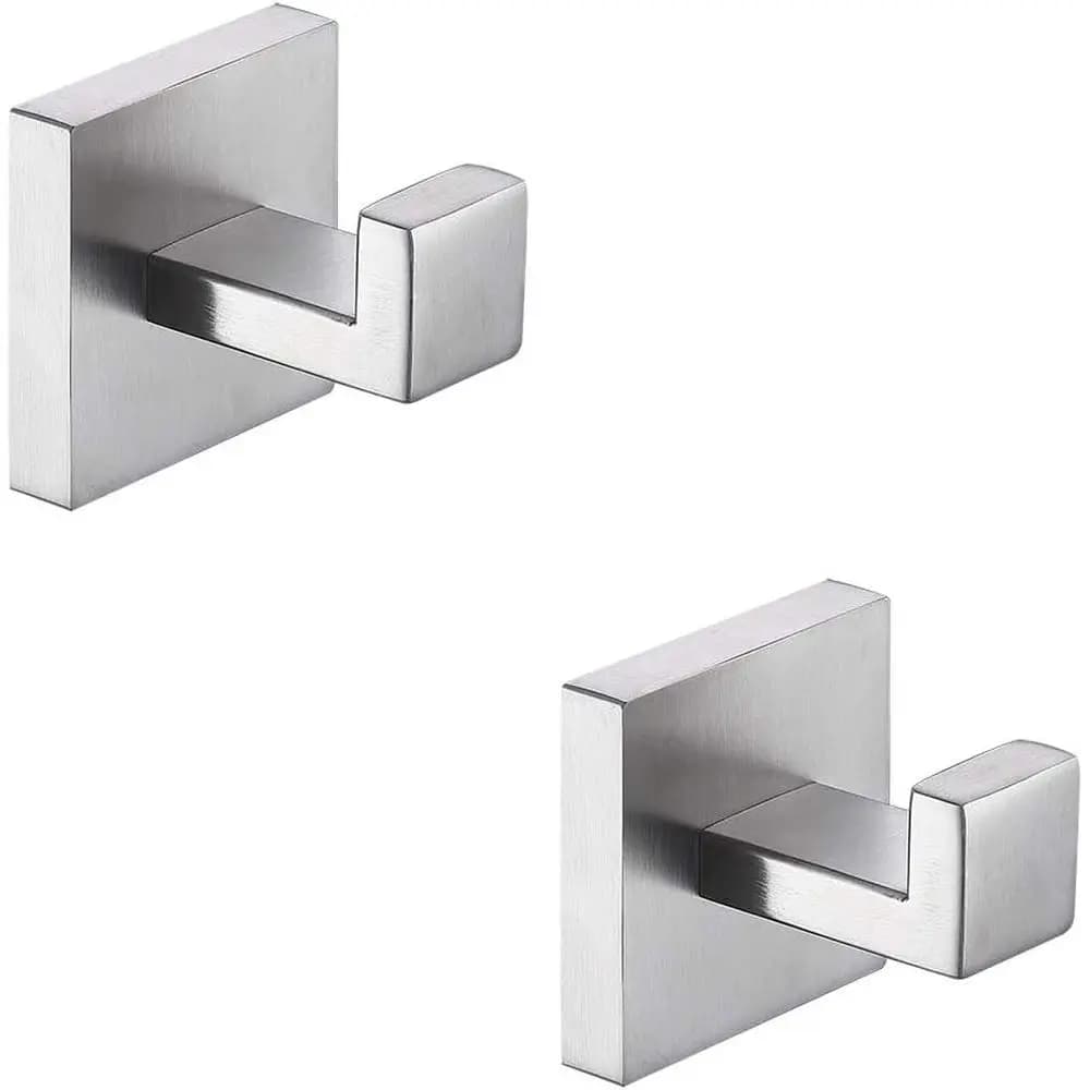 Bath Towel Hooks Brushed Nickel, 2 Pack Stainless Steel Robe Coat and Clothes Hook, Heavy Duty Wall Hook for Bathroom & Kitchen,