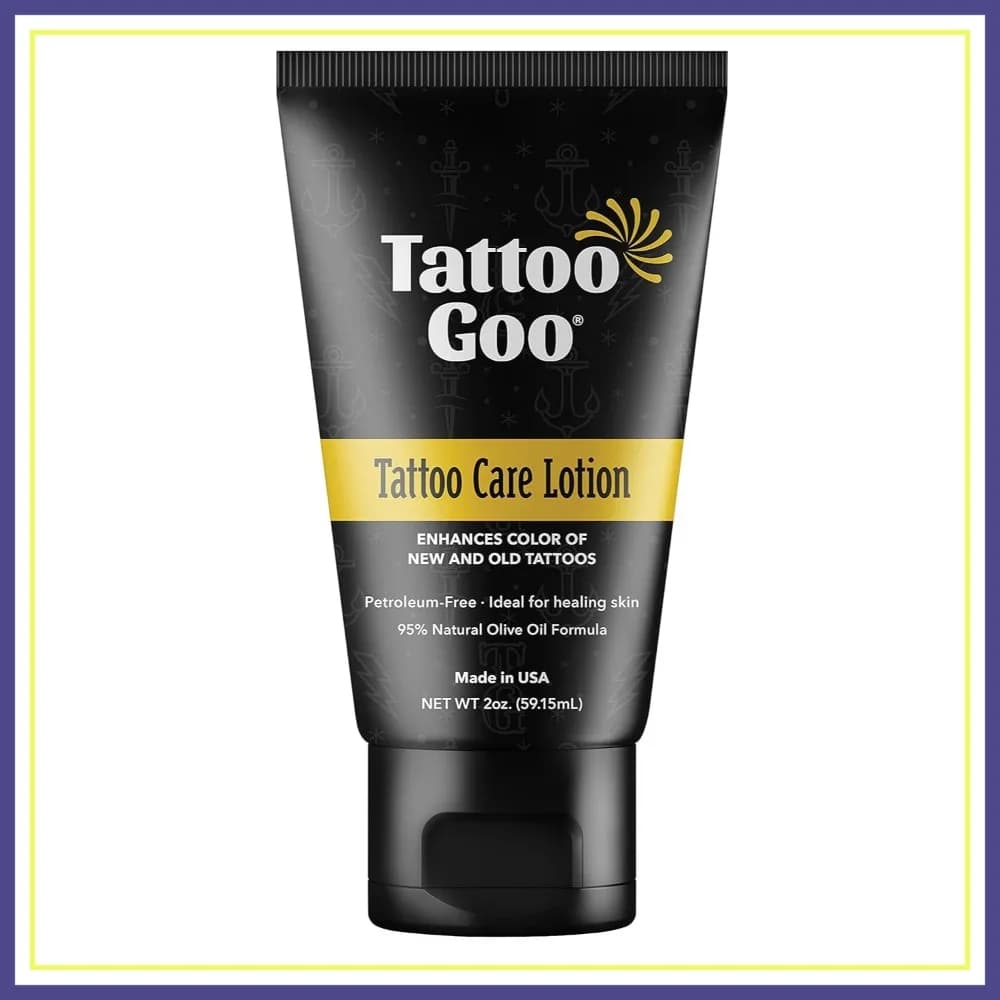 Lozione per la Cura dei Tatuaggi, 2 oz - Lenisce il Prurito e l'Irritazione, Idrata e Preserva il Colore, Idratante Non Unto con Olio d'Oliva e Pantenolo