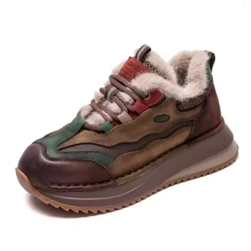 Women's Genuine Leather Boots Women's Shoes with Platform Hot Plush Women's Autumn Winter Fashion Sneakers with Thick Bottom