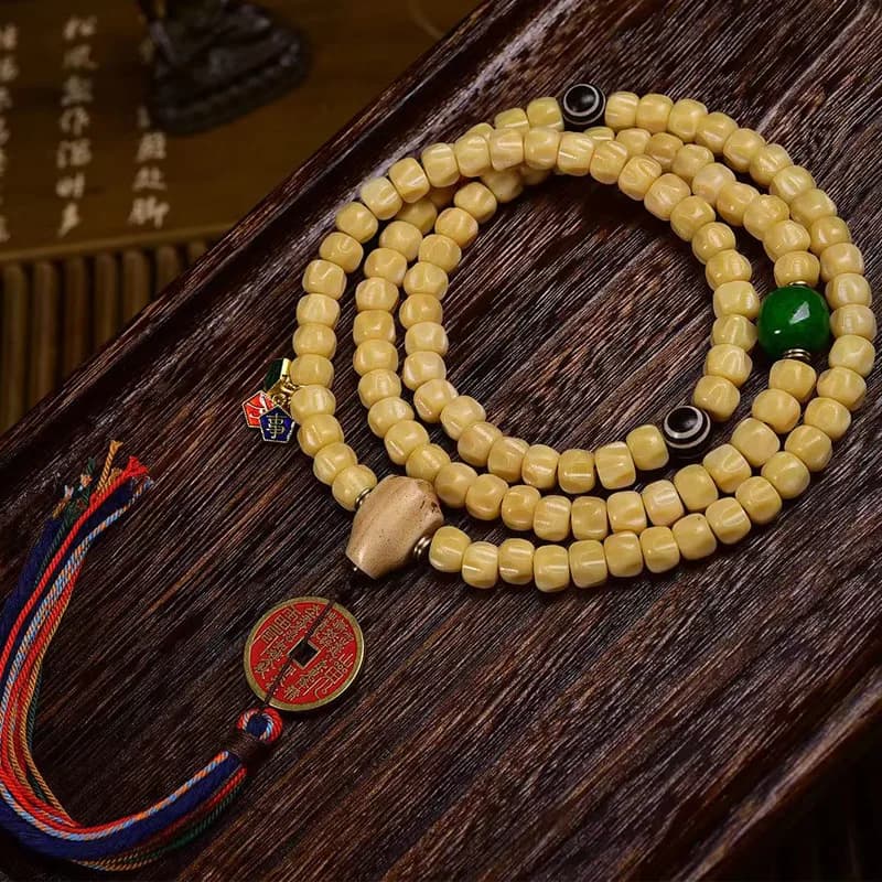 Natural deer bone meteorite passion seed 108 beads Buddhist necklace Multi-ring bracelet Mountain ghost flower pendant