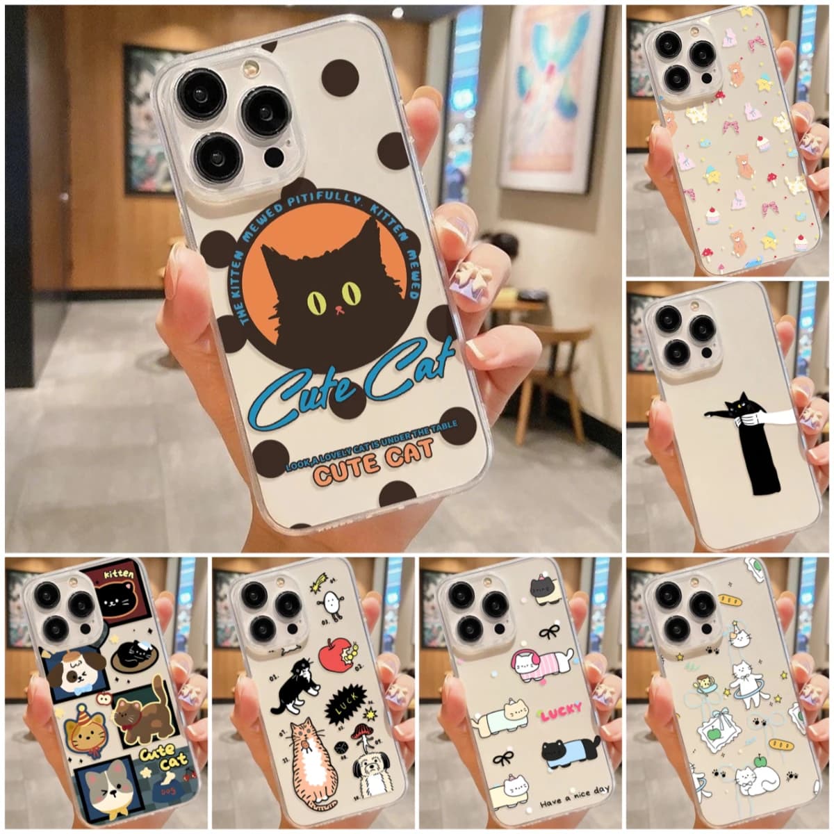 Cute Little Kitten Shockproof Silicone Bumper Phone Case For iPhone 17 16 Pro Max 15 14 13 12 11 Air Cover For iPhone 17 Pro Max