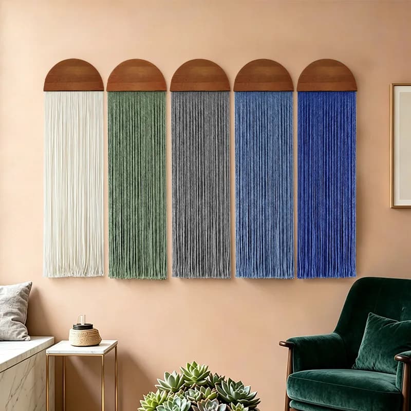 Boho Macrame Tassel Wall Hanging Arch Wooden Top Hand Woven Tapestry Home Background Wall Decor
