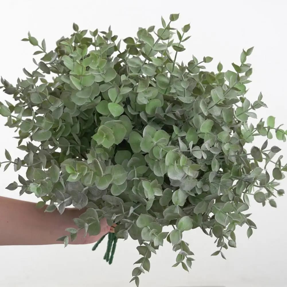 Artificial Eucalyptus with Stem 7 Forks Non-withering No Watering Photo Props Realistic Reusable Plastic Faux Green Plants Home