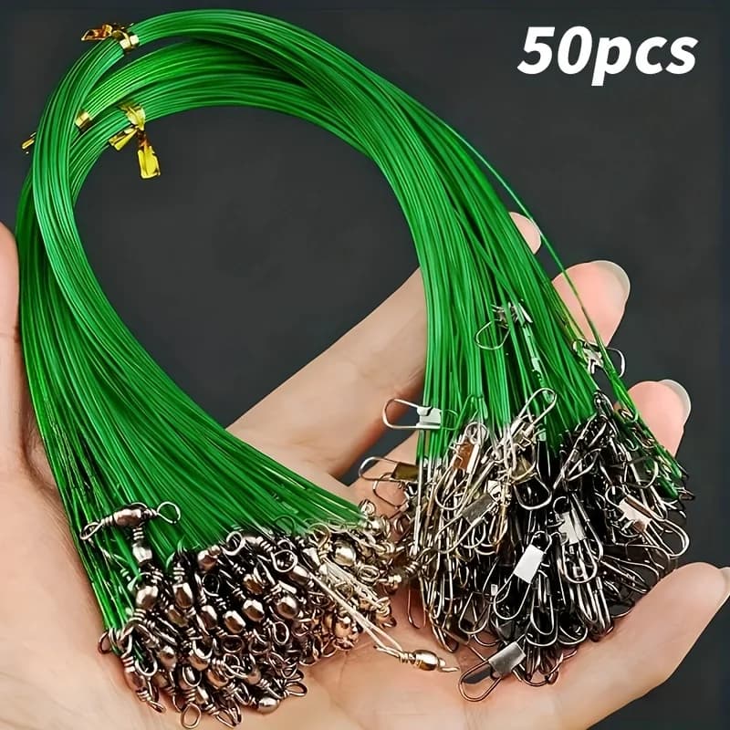 50pcs Pure Lure Steel Fishing Line Braided Trace Wire Line Anti-bite Line Shock Spinning Leader Rigs Tapered Leash Snap Swivels