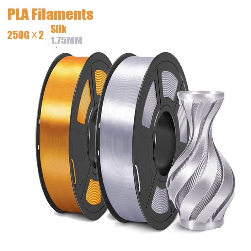 PLA Filament for 3D printing in silk 1,75 mm 500 g, gloss silk size accuracy +/- 0.02 mm, 250 g per roll, PLA of gold silk + silver