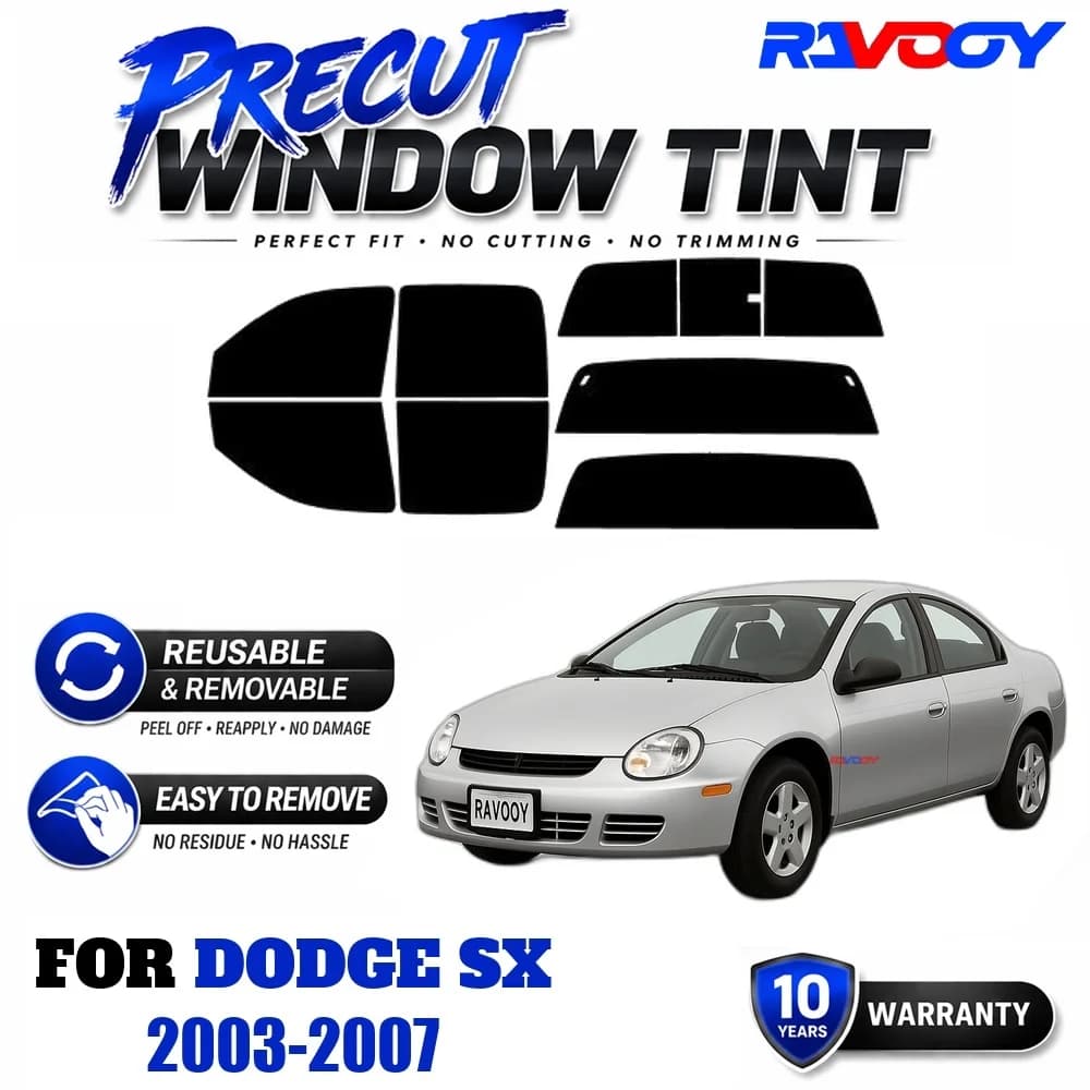 RAVOOY Precut Window Tint, Reusable Removable EPU Film, Custom Fit for Dodge SX 2003-2007, UV Heat Protection