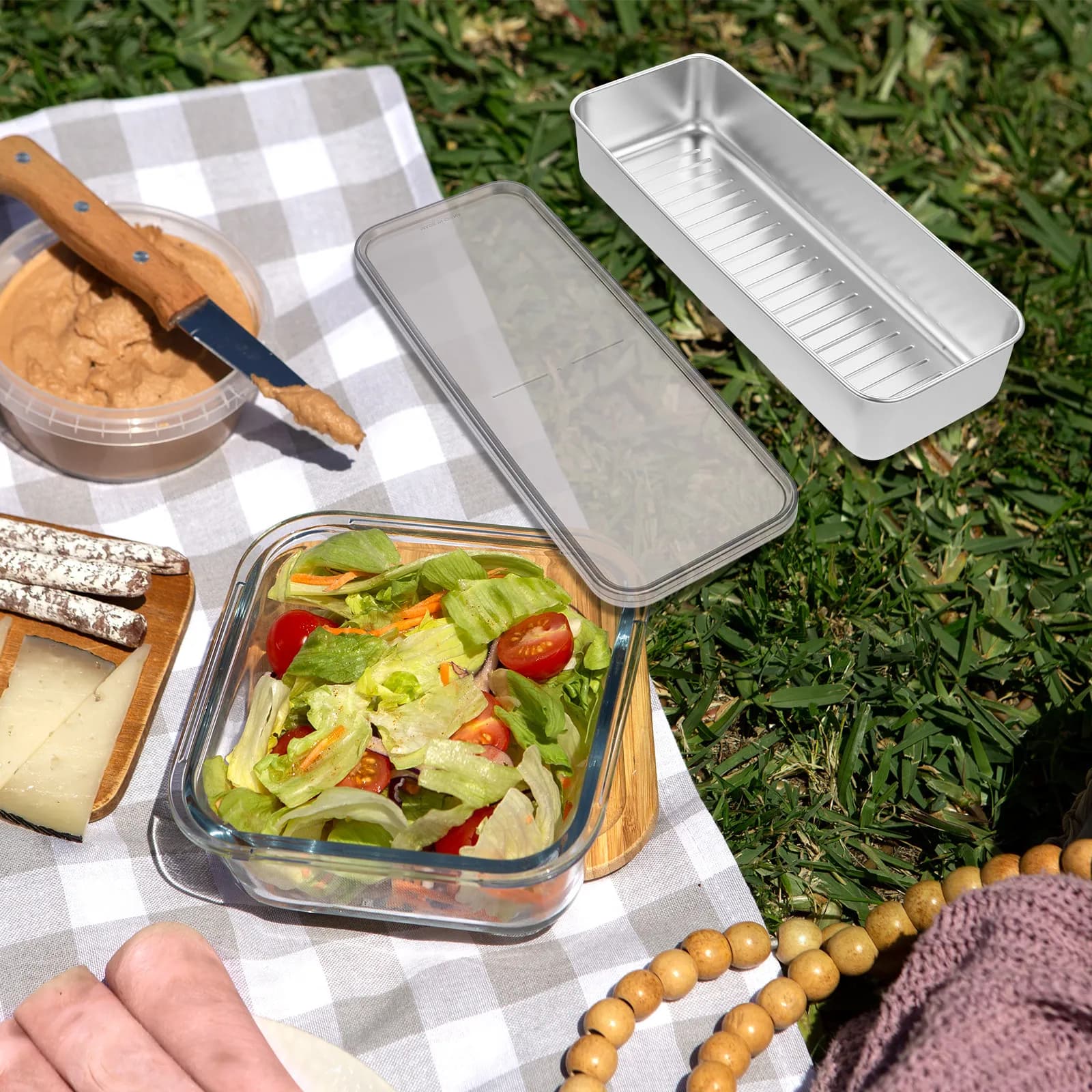 Stainless Steel Bacon Container, Refrigerator Meat Save Box, Transparent Design, Food Impilable Container, Anti Odor and Anti Powder