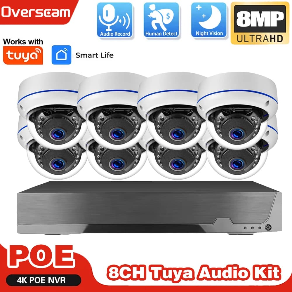 4K Ultra HD H.265 POE 8MP System NVR video surveillance kit for waterproof outdoor night vision with TUYA app
