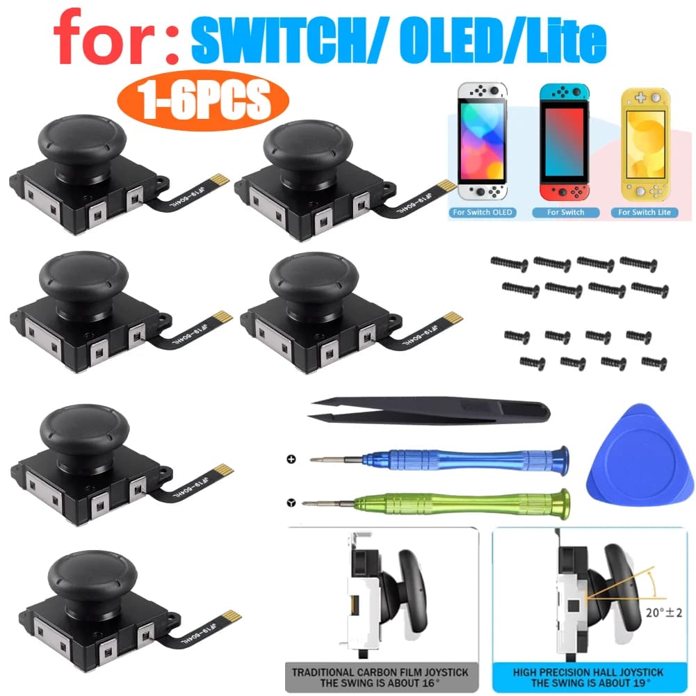 Joystick con rilevamento Hall da 1 a 6 pezzi per sostituzione JoyCon Bastone elettromagnetico senza deriva per Swicth / Switch OLED/Lite