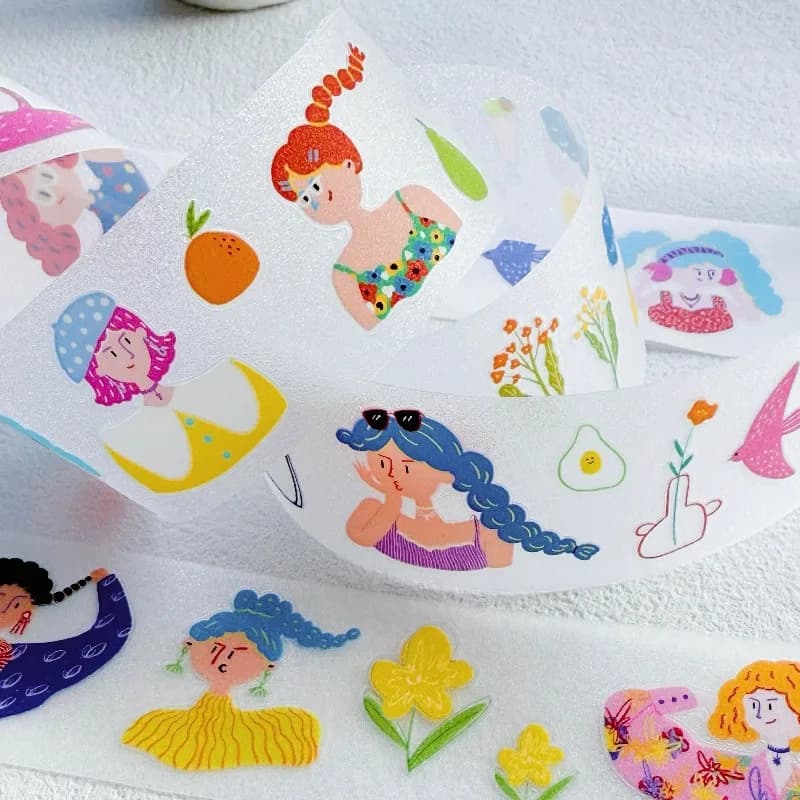 Lovely Colourful Dress Girl Die Cut PET Washi Tapes Craft Supplies DIY Scrapbooking Card Making Decorative Plan Sticker