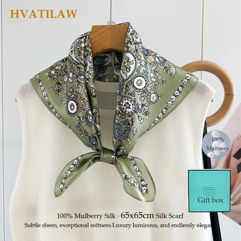 100% Pure Silk Hair Bandana 65x65cm Small Square Silk Scarf Women Luxury Designer Head Scarf Neckerchief Shawl Neck Scarf Wrap
