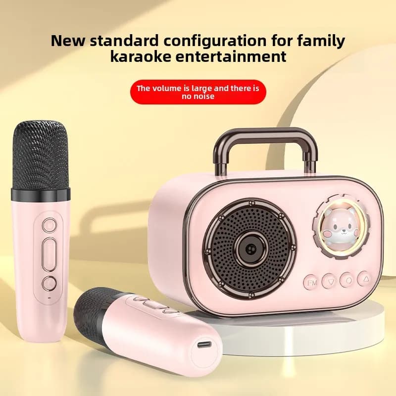 Mini macchina per karaoke altoparlante Bluetooth wireless radio FM con microfono surround 3D batteria a lunga durata supporta riproduzione TF/AUX/USB