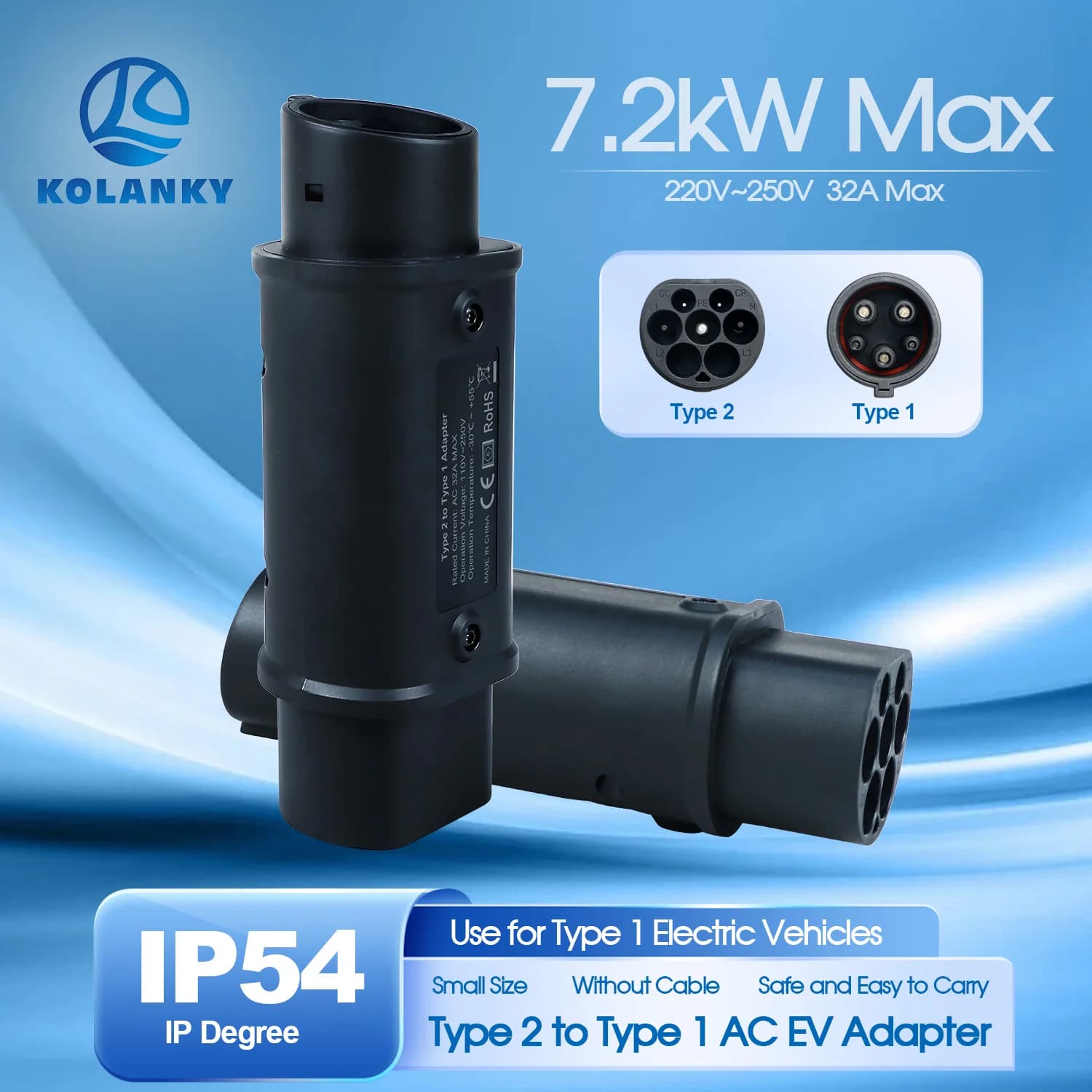 Kolanky 32A 7.2 KW Type 2 to Type 1 Adapter Type 1 to Type 2 Conventor Type 2 to GBT Adapter Charging Vehicles Electric Cars