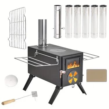 Tenda da cucina pieghevole per esterni con fornello in acciaio inossidabile e ferro per barbecue da campeggio e intrattenimento combustibile a legna 6,5 kg