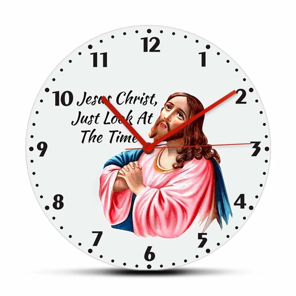 Orologio da Parete Silenzioso con Scritta 'Jesus Christ Just Look At The Time', Design Irlandese, Decorazione Cristiana per la Casa, Regalo Religioso