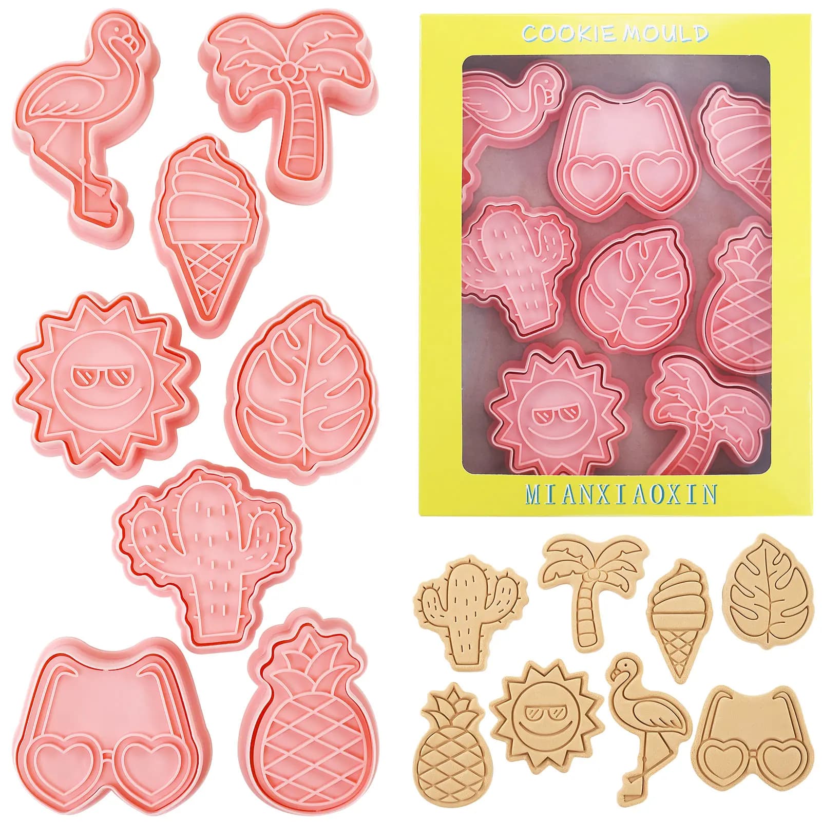 Set di 8 Stampi per Biscotti Estivi a Forma di Occhiali da Sole, Fenicottero, Ananas e Gelato, Utensili per Biscotti a Tema Spiaggia, Strumenti per Pasticceria Fai-da-Te