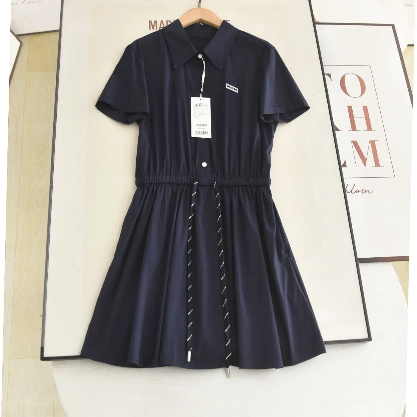 Casual Shirt Style Dress Women's Slim Fit Waist Cinched Short Sleeve Blue Dress Turn down Collar Daily Wear Summer 2026