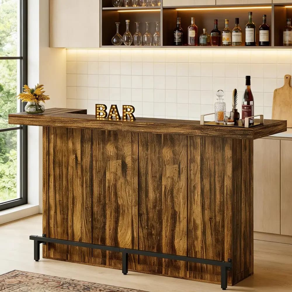Tavolo da bar extra large 70.9, mobile bar domestico a 4 livelli con portabicchieri e poggiapiedi, tavolo da cucina 2 in 1 e tavolo da pub, in legno