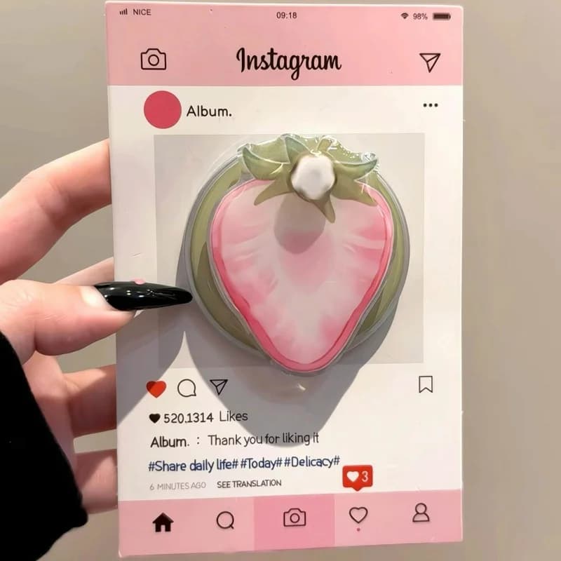 Cute Rotation Strawberry For Magsafe Magnetic Phone Griptok Grip Tok Stand For iPhone 15 16 17 Wireless Charging Case Holder