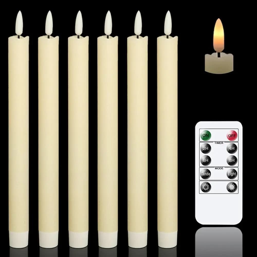 LED Candles Without Ivory Flame With Remote Control, LED Hot Light with 3D Stoppino, 6 Pack for Christmas Decorations, Home and Weddings
