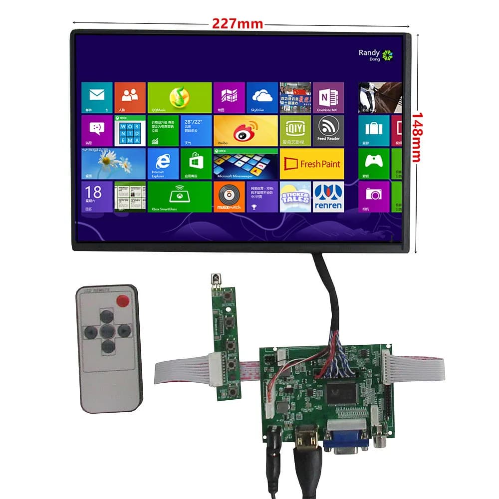 Monitor Portatile 10.1" 1280x800 con Schermo LCD e Scheda Driver Compatibile VGA AV HDMI per Raspberry Pi, Banana Pi, PC e Computer