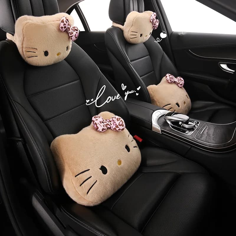 Cuscino da Viaggio Hello Kitty Cartoon KT Cat per Poggiatesta Auto, Supporto Lombare e Cervicale Universale per Tutte le Stagioni, Accessori per Sedile