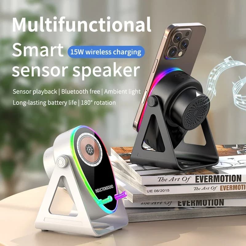 Portable Smart Bluetooth Speaker Wireless Mobile Phone Charging Speaker Bracket with RGB Light Phone Tablet Holder Stand