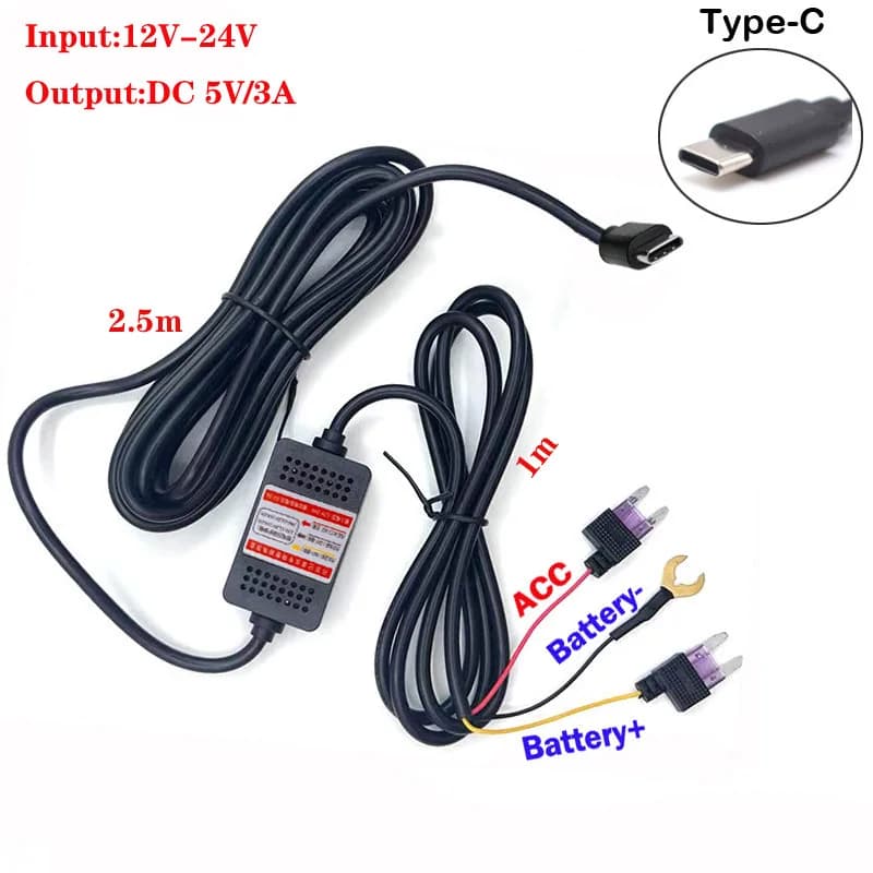 Type-C straight Buck Line 5v 3A DVR Hardwire Kit Car Dash Camera Charger for 70mai Dash Cam M500 24H parking monitoring