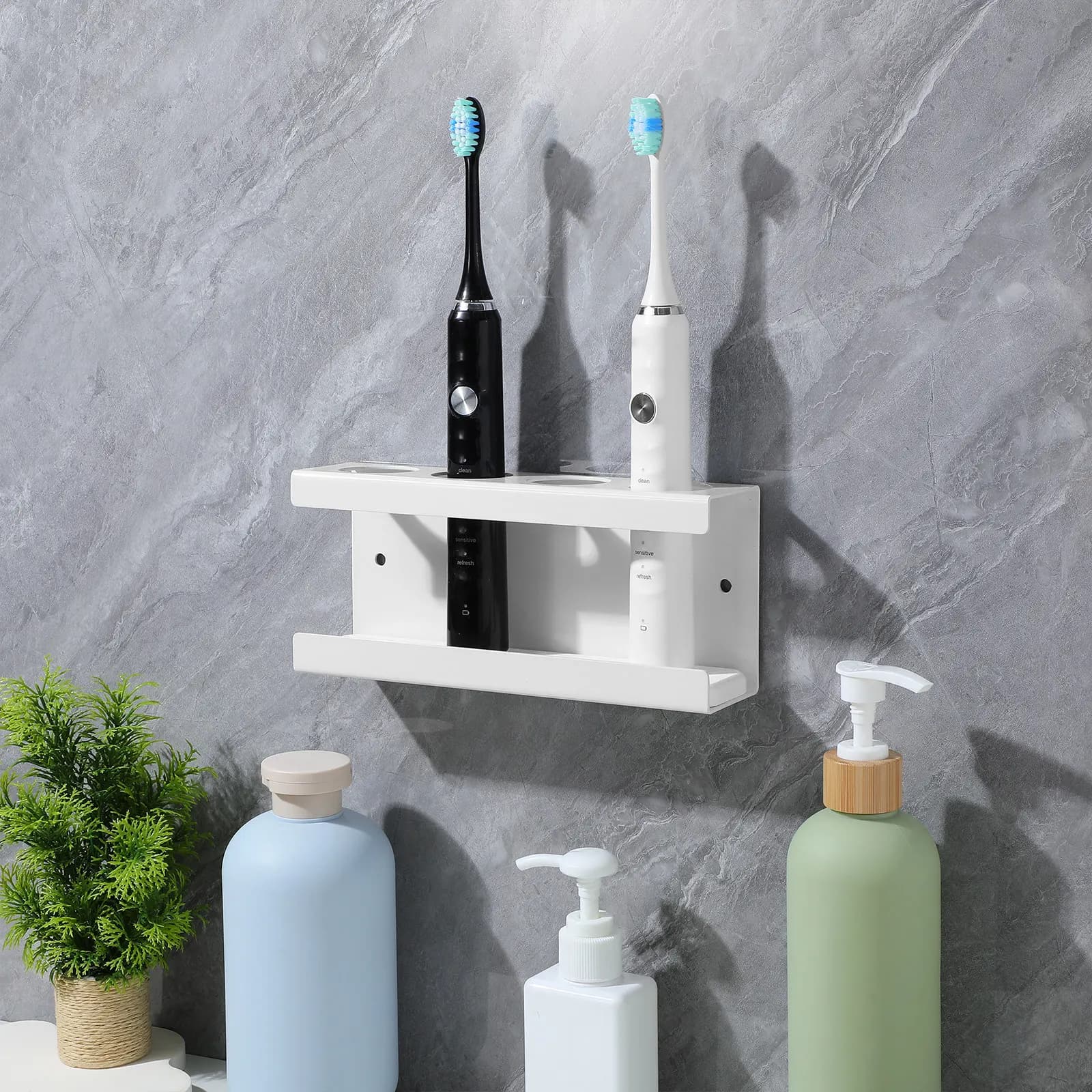 Supporto da Parete per Spazzolini Elettrici a 4 Scomparti in Acciaio Inox, Organizzatore per Bagno, Porta Dentifricio, Salvaspazio