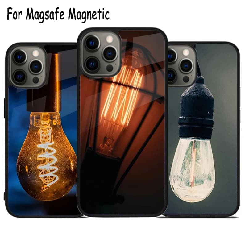 Custodia Magnetica Magsafe con Design Lampadina Idea Motivazionale per Ricarica Telefono iPhone 17 Air 15 16 16e 14 13 11 12 Pro Max Plus