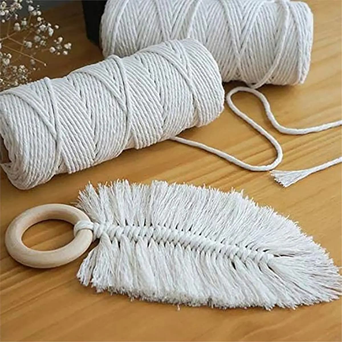 Macrame Cord Cotton Rope Set with Wooden Ring, Beads for DIY Wall Hanging Plant Hangers, Boho Crafts,Tapestry,Home Decor