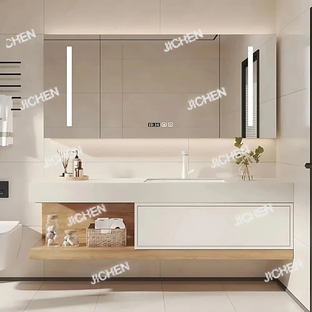 Mobili da bagno Set completo Vanity con lavabo Mobiletto da bagno moderno e mobiletto con specchio antiappannante intelligente a LED Set di grandi dimensioni