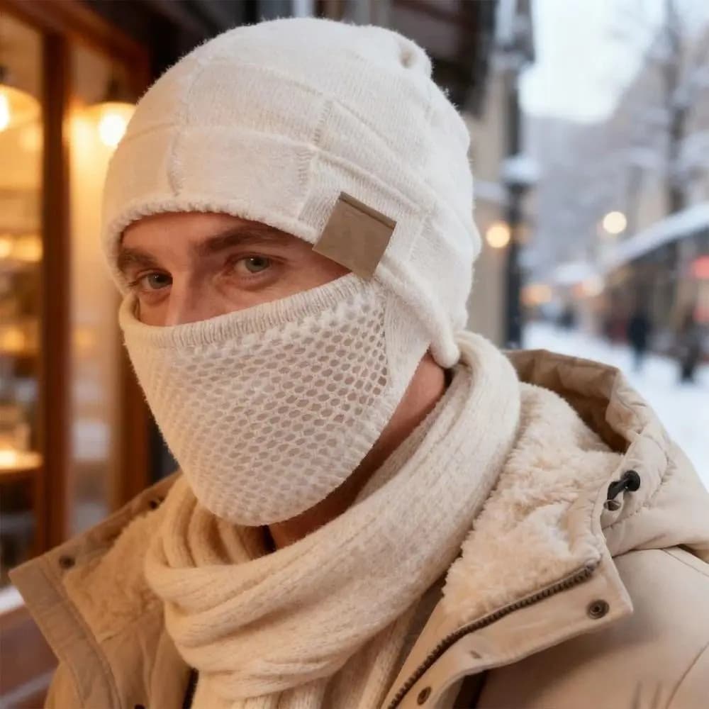 Plus Size Winter Beanie Cap Soft with Face Cover Slouchy Hat Thick Warm Cuffed Design Face Mask Set for Winter Cycling Skiing