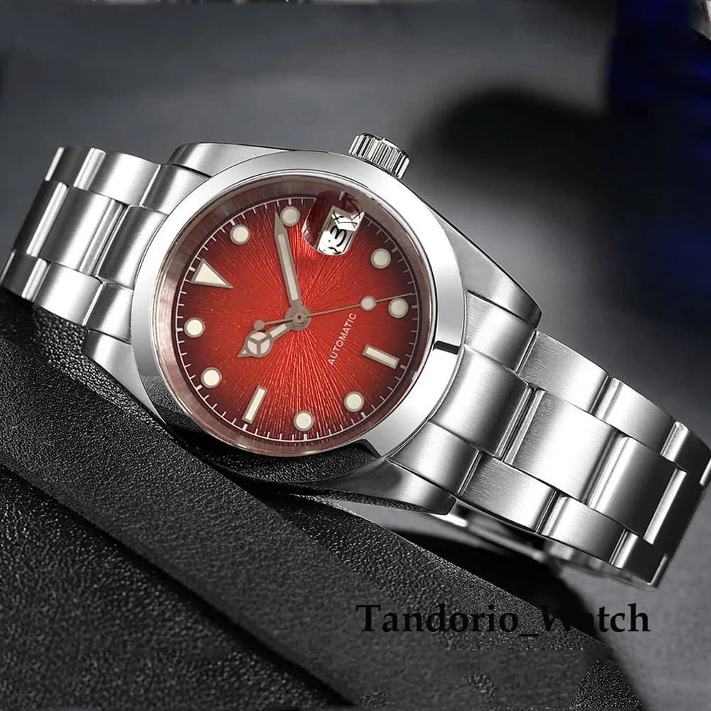 Tandorio 36mm Orologi meccanici automatici di lusso in acciaio inossidabile da 20 ATM per uomo con vetro zaffiro Miyota 8215/Asia 2824