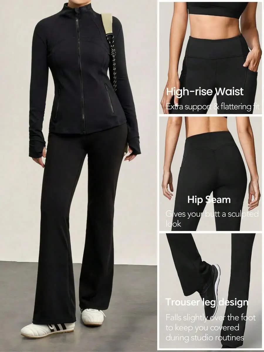 Womens High Waist Fleece Lined Leggings With Flare Design For Yoga Gym Cold Weather