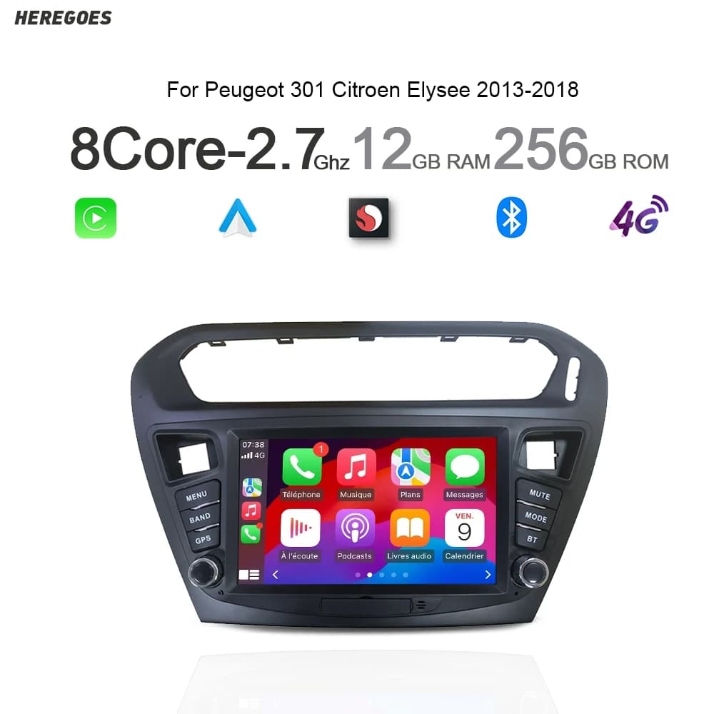 Carplay Android 14 Autoradio Navigazione GPS Stereo Lettore Multimediale 12G Wifi Bluetooth Per Peugeot 301 Citroen Elysee 2013-2018
