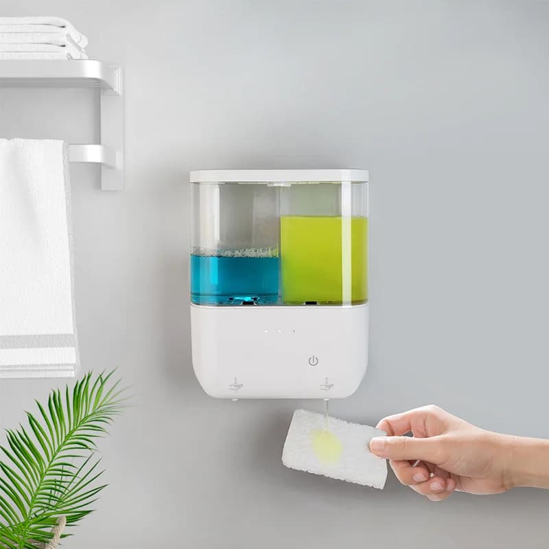 500 ML * 2 Dispenser automatico di sapone con sensore automatico a doppia testa a parete di grande capacità Installazione Lavatrice per piatti a mano per uso domestico