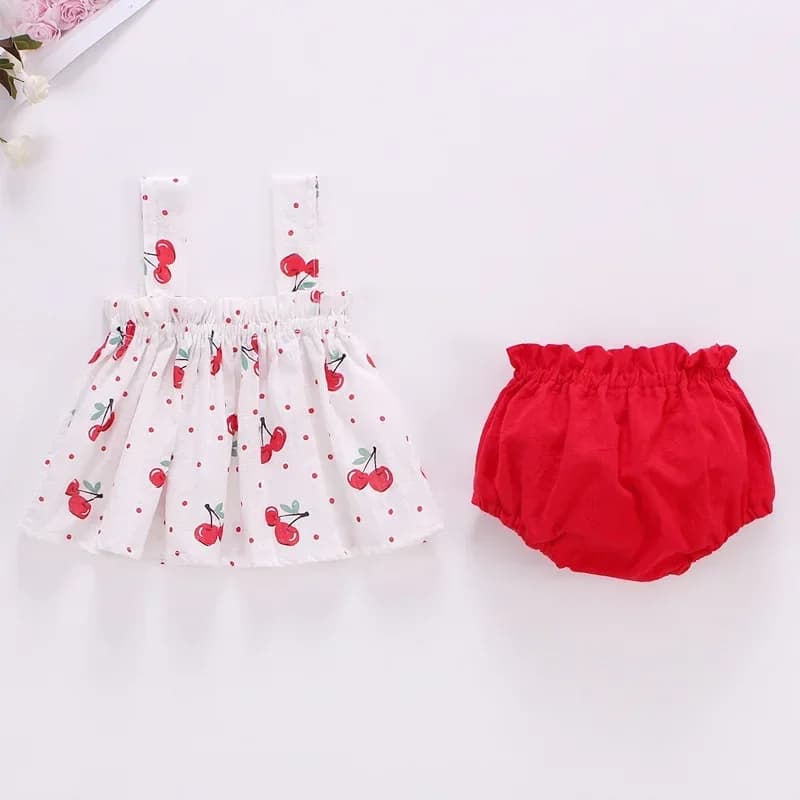 Vestito estivo per bambina vestito per bambina vestiti per bambina 0-2 anni vestito per bambina con fionda in ciliegio pantaloni per pane Set di abbigliamento in due pezzi