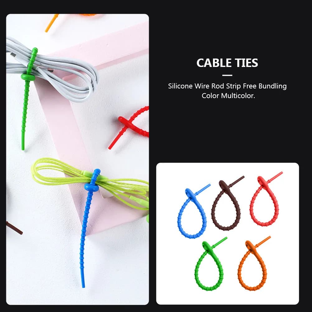 10 Pezzi Organizzatori per Cavi in Silicone Riutilizzabili, per Cavi USB, Auricolari, Cavi di Ricarica, Cavi Dati, Strumento per Legare Fili, per Scrivania, Auto, Casa